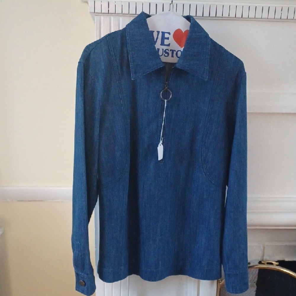 Akris Punto US Size 10 Denim Quarter Zip Popover Shirt